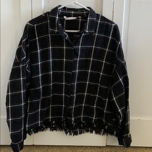 Zara Comfy Cropped Flannel with Fringe on Bottom